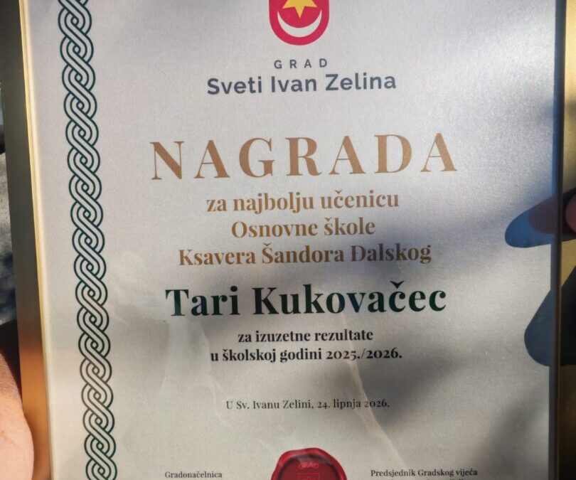 Najbolja učenica Osnovne škole Ksavera Šandora Đalskog u školskoj godini 2025./2026.